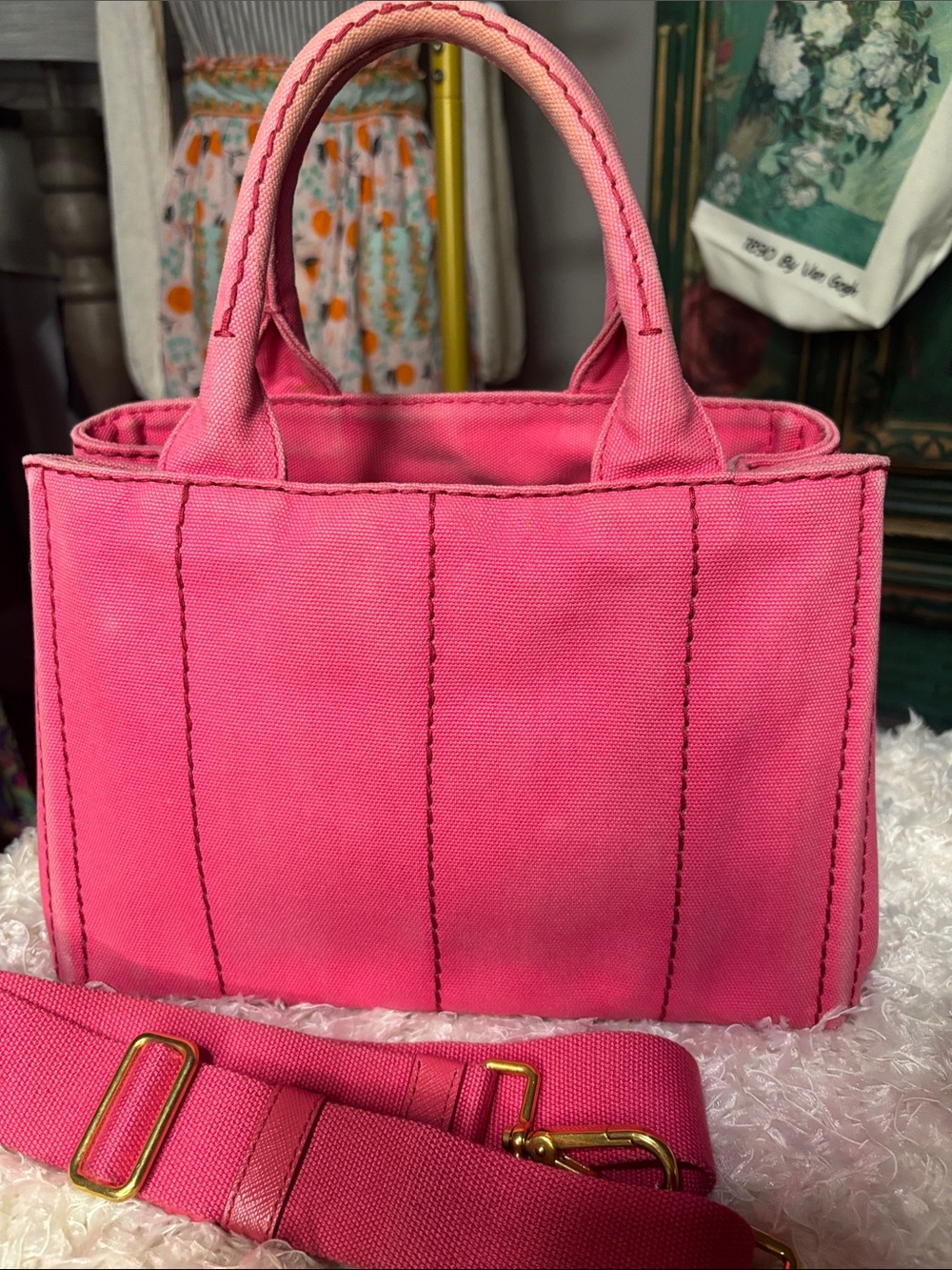 Prada Canapa Small Canvas Tote with Strap - Picture 3 of 16